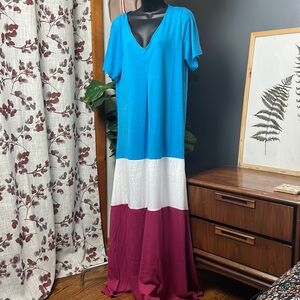 Miss Look Long Maxi Dress Shirt Sleeve V Neck